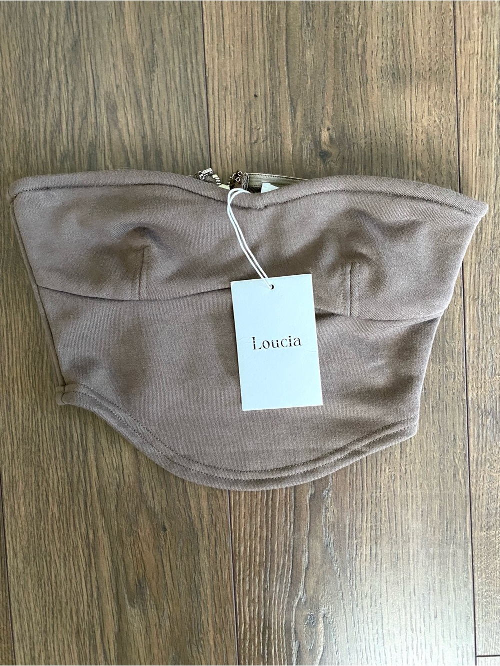 NWT, Loucia Taupe Strapless Crop Top